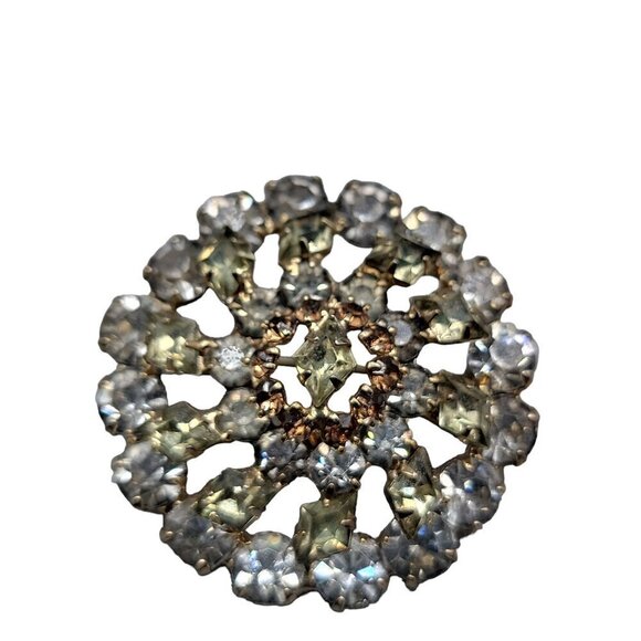 Sparkling Unsigned Rhinestone Brooch Brown Clear Green Stones - Picture 10 of 13
